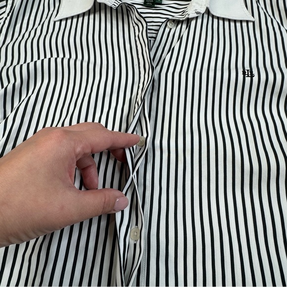 Lauren Ralph Lauren Black White Striped Button Up Shirt with Monogram. 1X - Picture 11 of 14